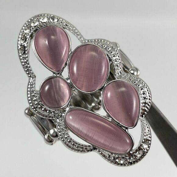 Silver Tone Purple Cat Eye Glass Halo Stretch Rings Adjustable Statement Bling - Picture 1 of 6